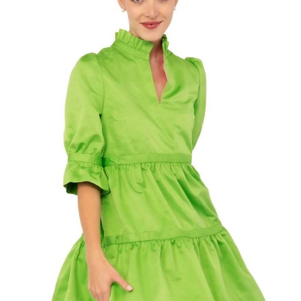 Gretchen Scott Designs Vibrant Green Long Sleeve Dress Teardrop Faille dress